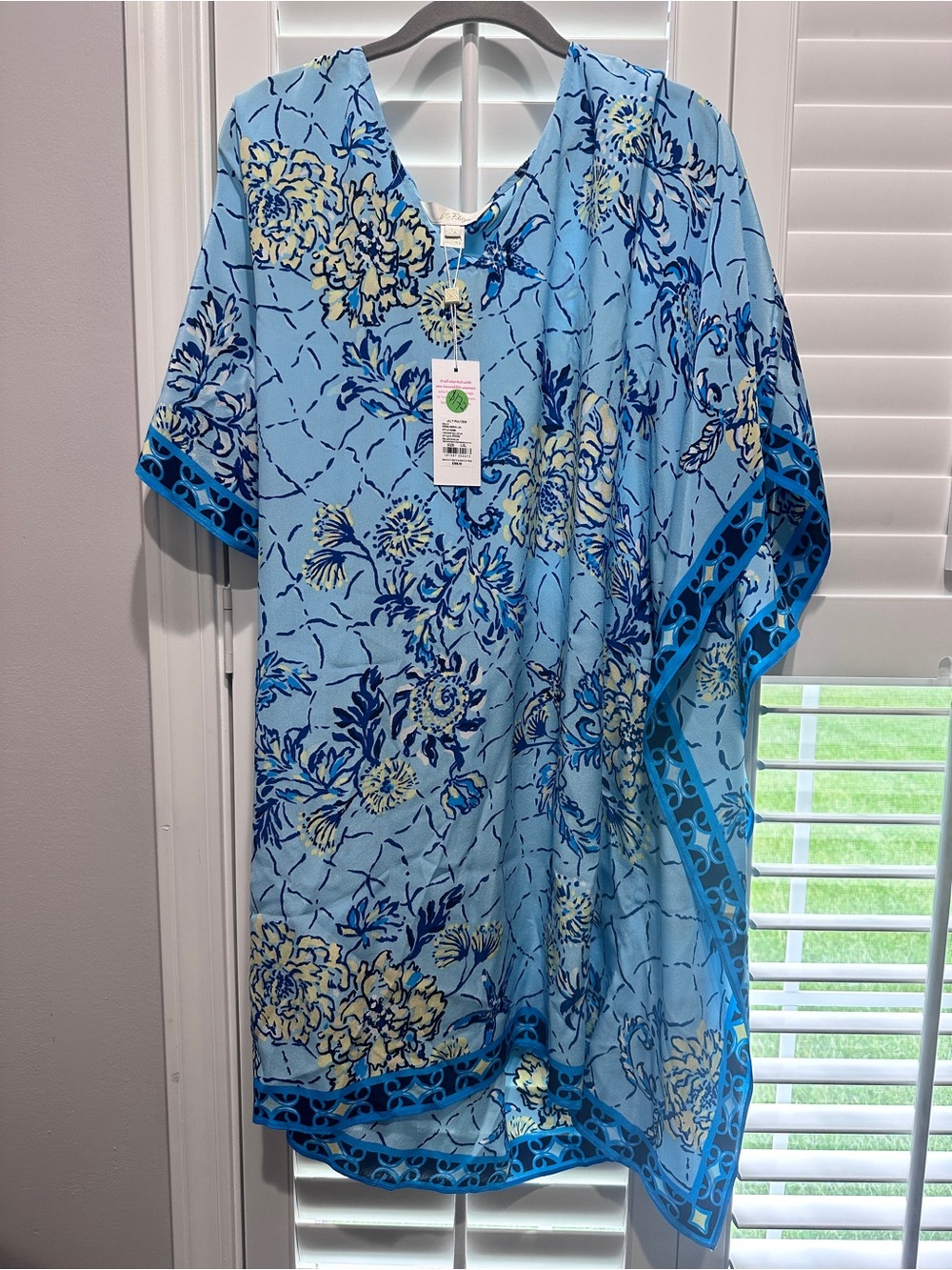 Lilly Pulitzer Silk Breakers Beach Bellevue Blue CAFTAN Tunic Large/XL NWT